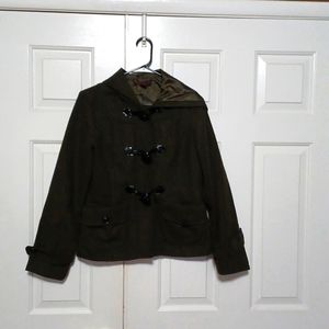 Dark green jacket with hood by black lipstick size medium women